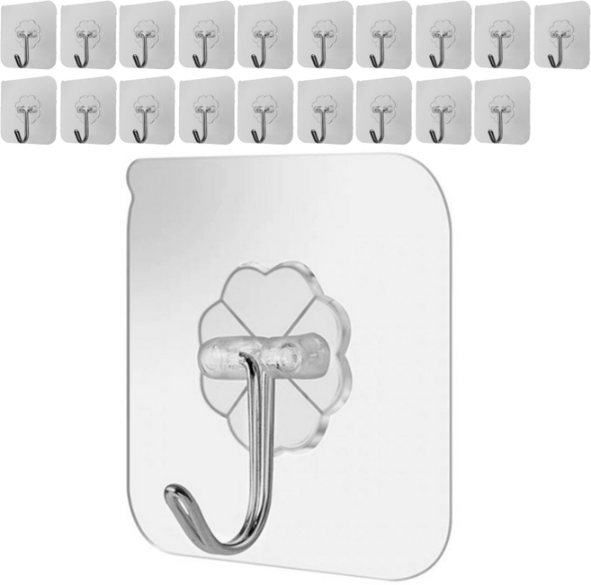 쥬롬 녹슬지않는 강력접착 스텐 후크걸이, 20개, 투명