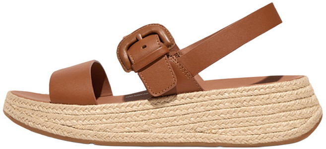 fitflop 女款 F-Mode 扣環皮革厚底涼鞋, 棕色, 245
