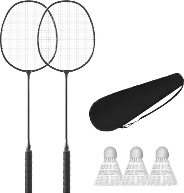 ELVEO 프리미엄 배드민턴 라켓 2인 세트, 1세트, 3 블랙