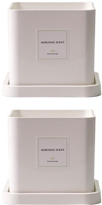morningscent 가볍고 단단한 인테리어 플라스틱 사각화분 + 받침 세트, 화이트, 2세트
