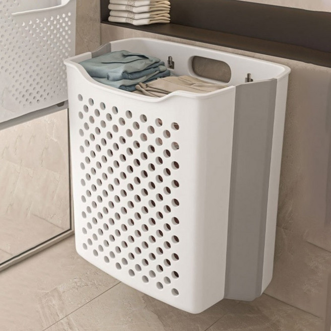 접이식 벽걸이 대형 빨래바구니, 아이보리 화이트