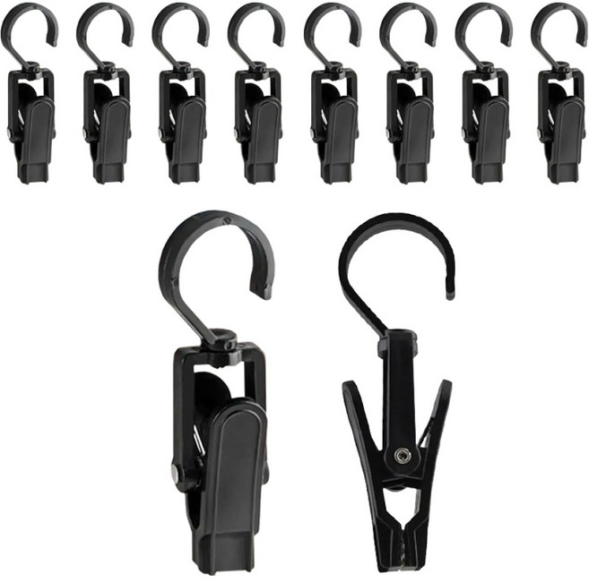 TheLiving 회전식 다용도 후크 집게 고리, 블랙, 10개