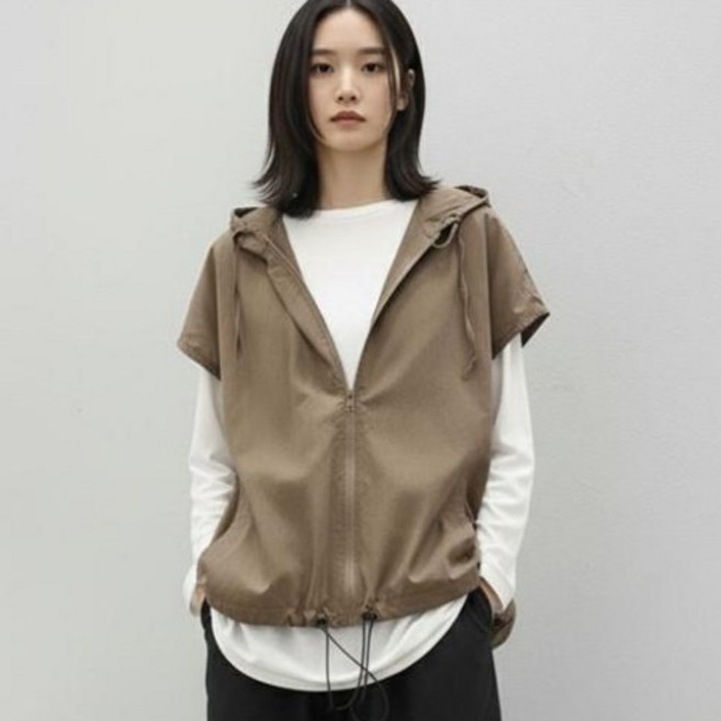 Marketpia 女款休閒寬鬆連帽拉鍊背心