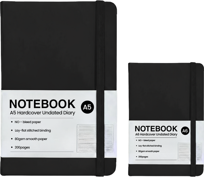 모더너리 하드커버 만년 다이어리 2종 세트, 미드나잇 블랙, 1개