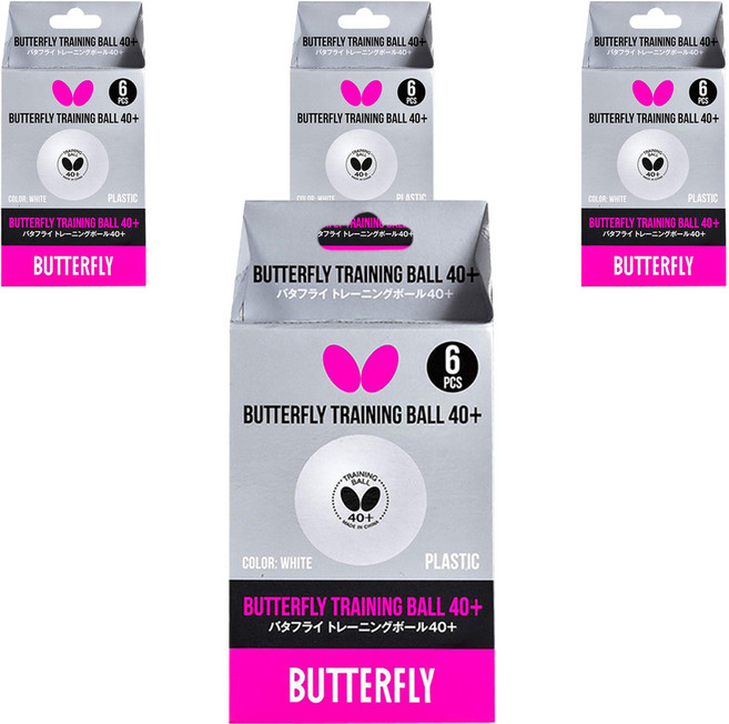 버터플라이 트레이닝 탁구공 40+, 화이트, 4개, 6개입