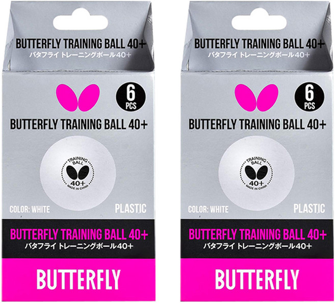 버터플라이 트레이닝 탁구공 40+, 화이트, 2개, 6개입