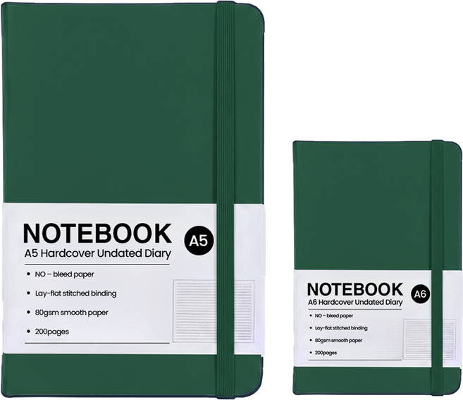 모더너리 하드커버 만년 다이어리 2종 세트, 딥 그린, 1개