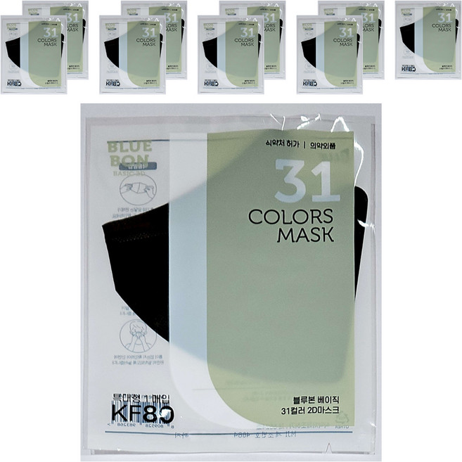 블루본 베이직 31컬러 마스크 특대형 KF80, 검정색, 10개, 1개입