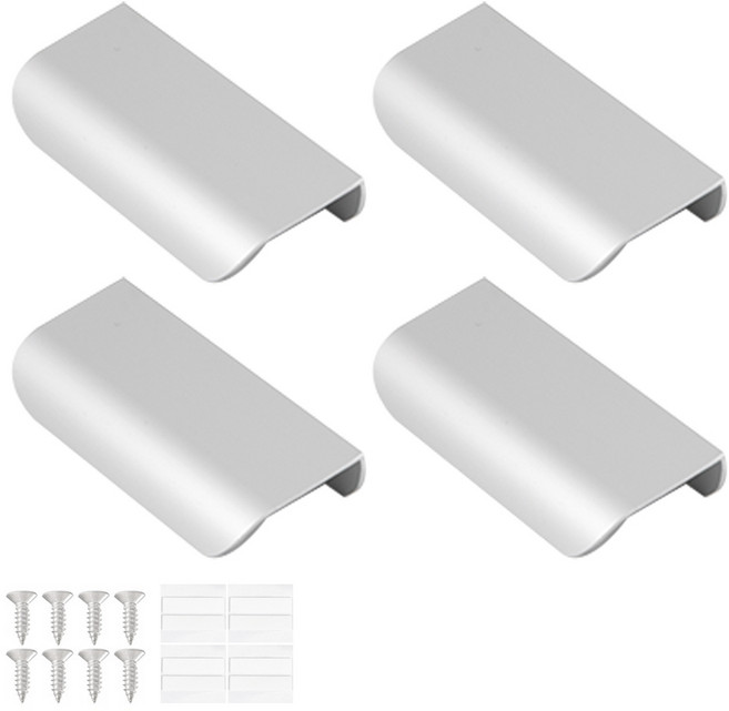 철물대장 빌스브로 부착식 히든 서랍 가구손잡이 4p 90mm 세트, 실버, 1세트
