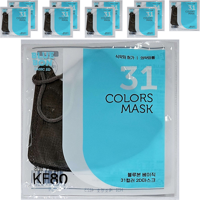 블루본 베이직 31컬러 마스크 중형 KF80, 애쉬그레이, 10개, 1개입