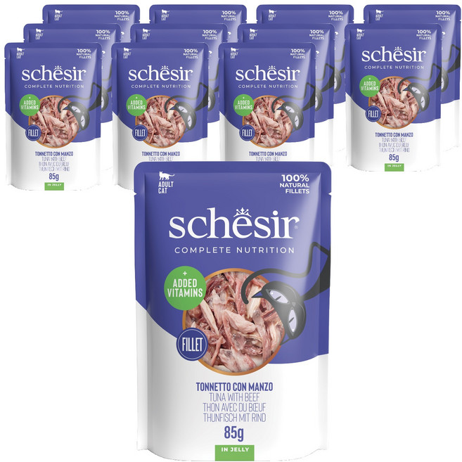 스케지어 어덜트 고양이 주식 파우치, 85g, 12개, 소+참치