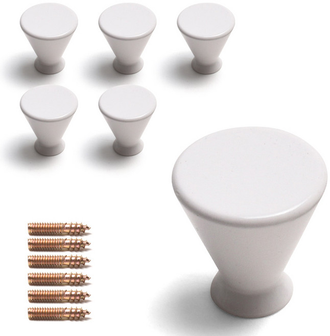 손잡이세상 무타공 원뿔멜로디 1구 가구손잡이, 화이트, 6개