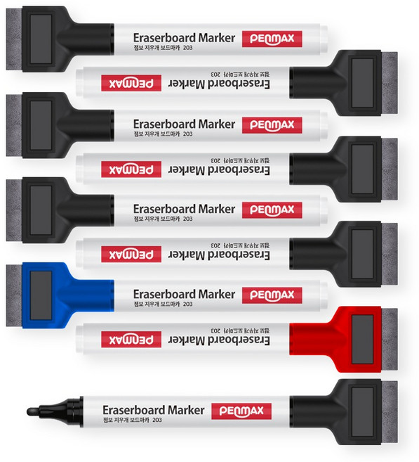 펜맥스 지우개 보드마카 흑 7p + 청 + 적 세트, 흑색, 청색, 적색, 1세트