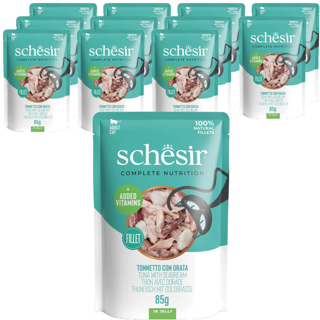 스케지어 어덜트 고양이 주식 파우치, 85g, 12개, 참치+도미