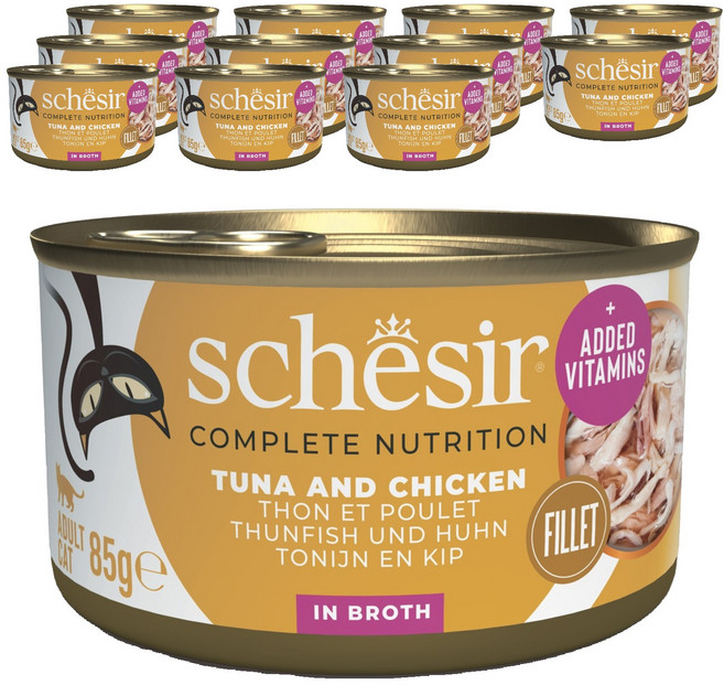 스케지어 성묘용 고양이 쉐지애 브로스 주식캔, 닭+참치, 85g, 12개