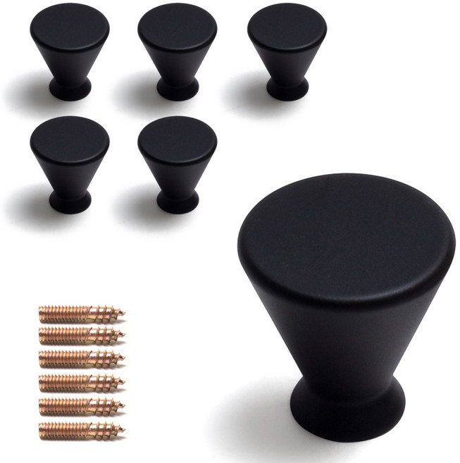 손잡이세상 무타공 원뿔멜로디 1구 가구손잡이, 블랙, 6개