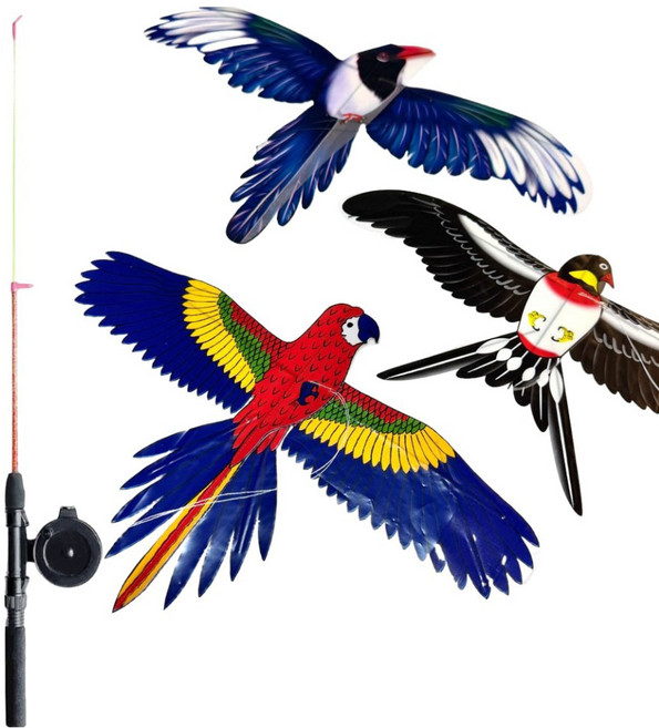 MAAH 고양이 새모양 연 낚싯대 장난감 3종 + 낚싯대 세트, 1세트, 혼합색상