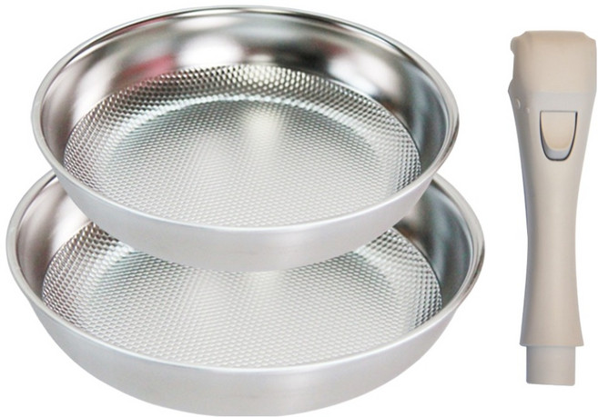 리빙글로리 심플리 무연마제 통5중 엠보 프리핸들 프라이팬 2개 + 멀티핸들 세트, 스테인리스 스틸, 1세트, 프라이팬 20cm + 프라이팬 28cm + 멀티핸들