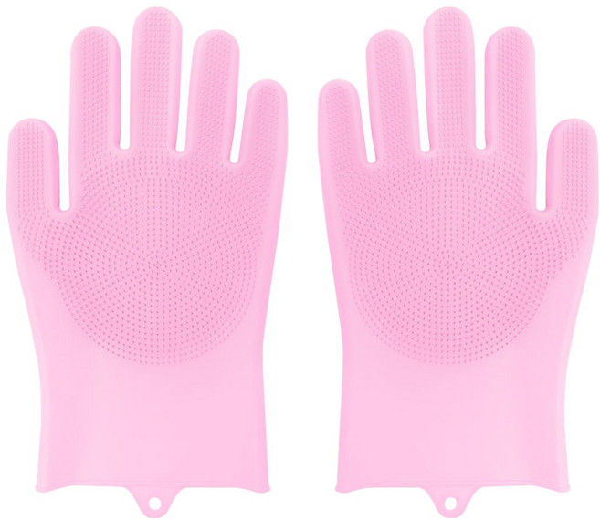 월드크린 다목적 실리콘 수세미 장갑 핑크 양손착용 세트, 2개입, 1세트