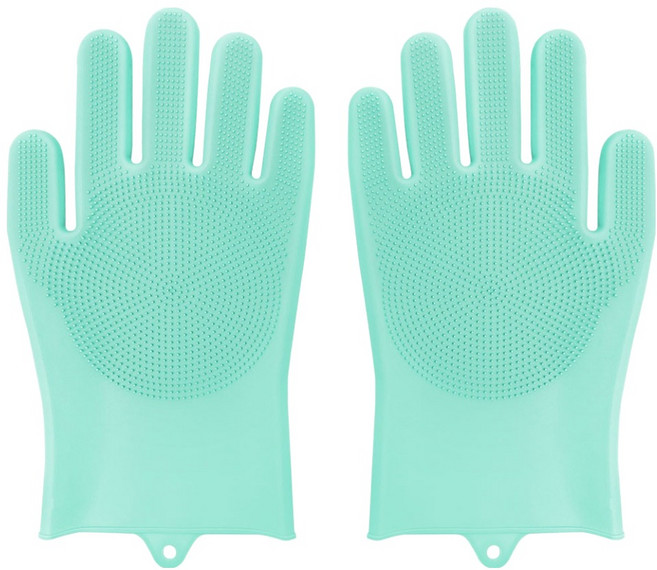 월드크린 다목적 실리콘 수세미 장갑 민트 양손착용 세트, 1세트