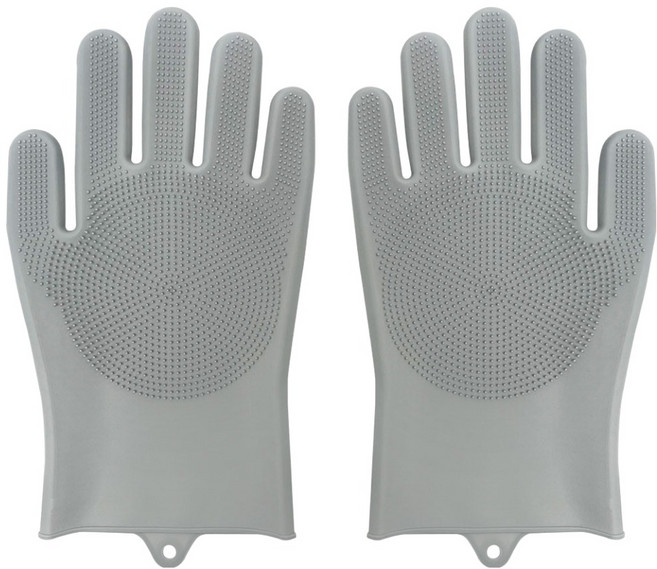월드크린 다목적 실리콘 수세미 장갑 그레이 양손착용 세트, 1세트