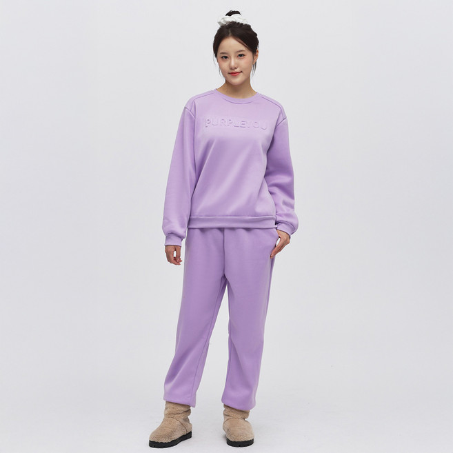 엘쏘 여성용 3D 레터링 맨투맨 + 조거 기모 트레이닝 팬츠 세트