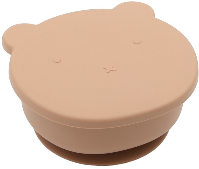 TRENi Mini 鉑金矽膠小熊碗 附蓋子, 奶茶色, 1個