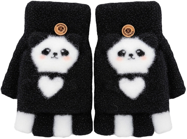 키즈트리 아동용 동물 캐릭터 니트 손가락 반장갑 양손착용 세트 ST-146