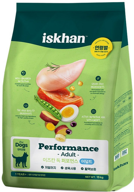 이즈칸 어덜트 강아지 퍼포먼스 건식사료, 닭, 15kg, 1개