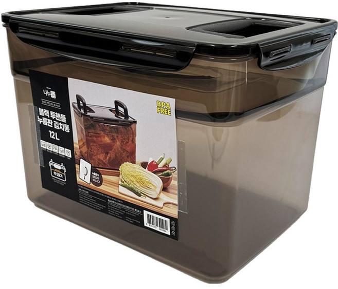 나누담 제오닉 투핸들 김장 김치 누름판 발효숙성 밀폐용기 블랙, 1개, 12L