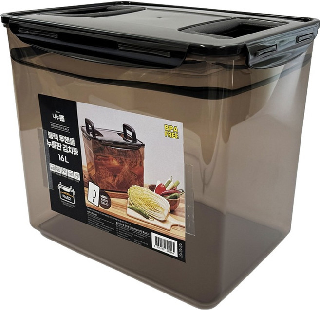 나누담 제오닉 투핸들 김장 김치 누름판 발효숙성 밀폐용기 블랙, 1개, 16L