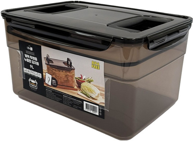 나누담 제오닉 투핸들 김장 김치 누름판 발효숙성 밀폐용기 블랙, 1개, 9L