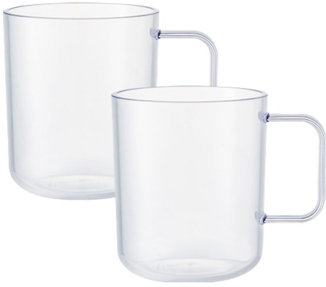 플라코 심플 리유저블 다회용 플라스틱 아이스 손잡이컵 420ml, 투명, 2개