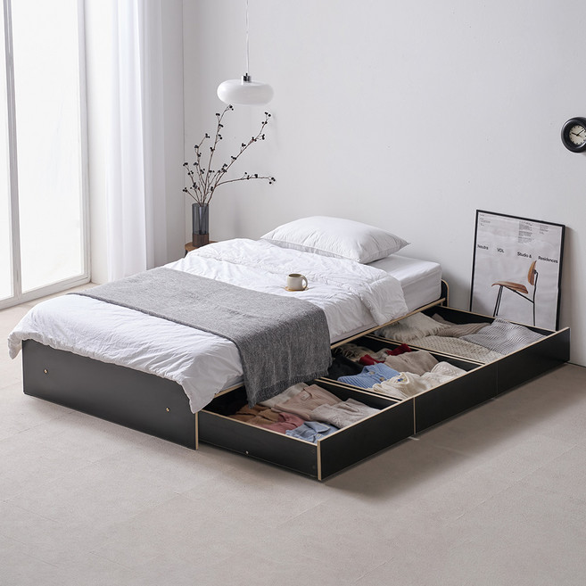 서울 소호 존 수납 무헤드 침대프레임 단품 방문설치, 블랙
