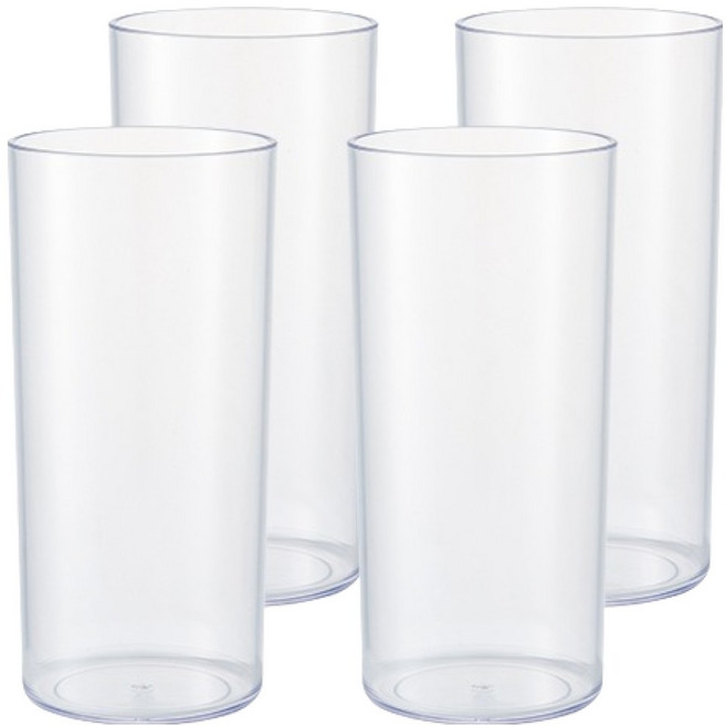 플라코 심플 리유저블 다회용 플라스틱 하이볼 아이스 일자컵 510ml, 투명, 4개