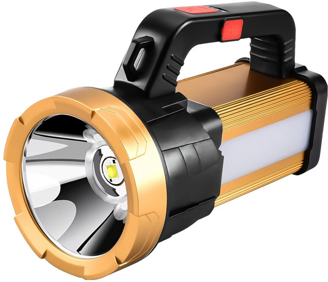 QLZHS 防水手提式探照燈 強光手電筒 露營燈 應急照明燈 登山 釣魚 戶外照明燈 工作燈 帶支架, 黑色, 1個