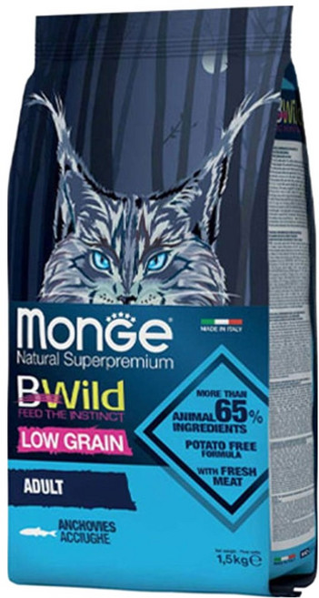 몬지 어덜트 캣 비와일드 로우그레인 건식사료, 혼합맛, 1.5kg, 1개