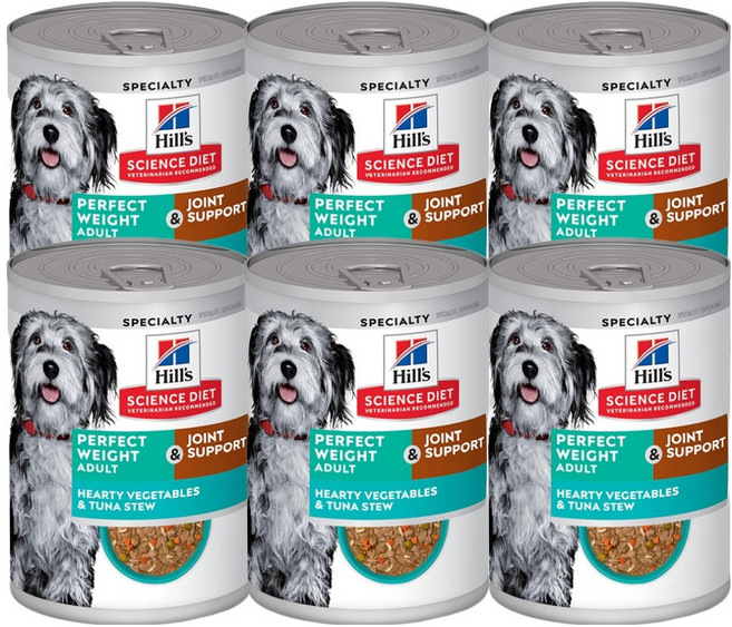 힐스사이언스다이어트 어덜트 강아지 사이언스 다이어트 퍼펙스 웨이트 & 조인트 서포트 하티 베지터블 앤 튜나 스튜, 참치+야채, 354g, 6개
