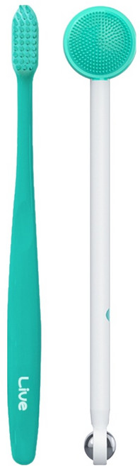 라이브오랄스 구취제거 휴대용 초극세모 칫솔 민트 + 미세모 혀클리너 세트, 1세트