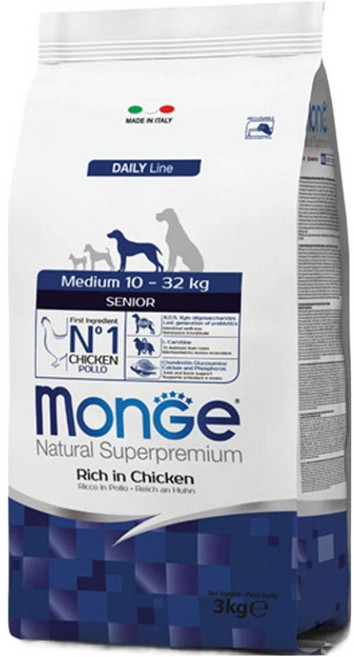 몬지 시니어 강아지 내추럴 슈퍼프리미엄 미디엄 건식사료, 닭, 12kg, 1개