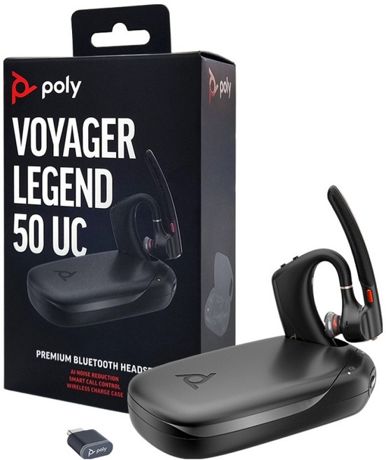 POLY 플랜트로닉스 보이저 레전드 50UC 무선 모노 블루투스 이어폰 + 도킹케이스 + 동글 세트 Poly Voyager Legend 50 UC 블랙 30시간