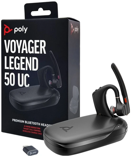 POLY 플랜트로닉스 보이저 레전드 50UC 무선 모노 블루투스 이어폰 + 도킹케이스 + 동글 세트 Poly Voyager Legend 50 UC 블랙 30시간 - 쿠팡