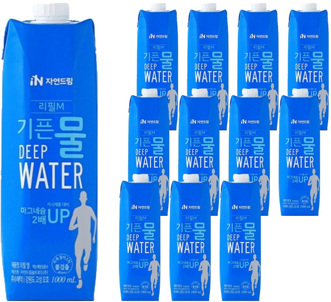 기픈물 자연드림 리필엠 종이팩 해양심층수, 1L, 12개