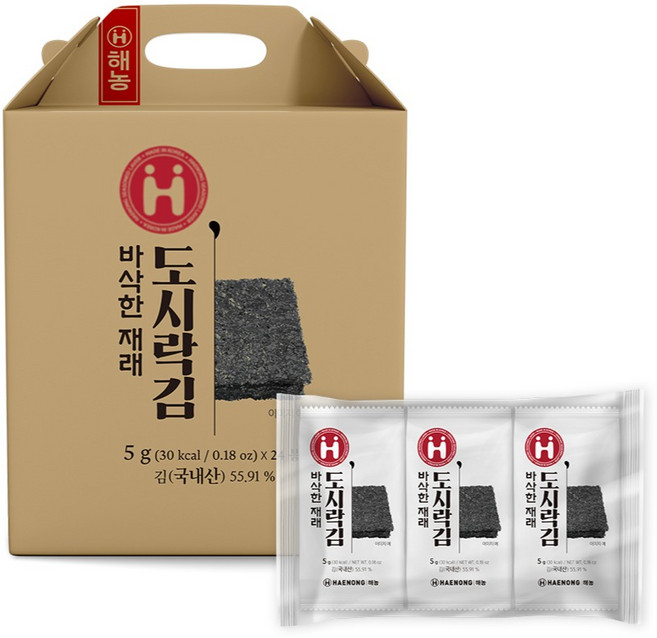 해농 바삭한 재래 도시락 김 세트, 120g, 1개
