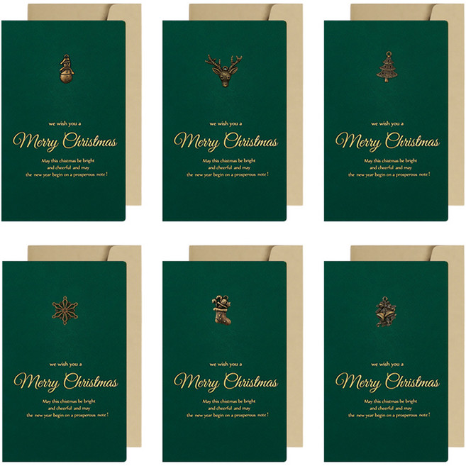 모던앳 크리스마스 메탈 참 카드 6p + 봉투 6p 세트, 혼합색상, 1세트