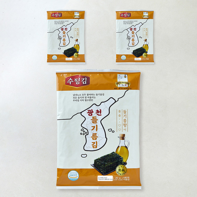 수정김 광천 들기름김, 20g, 3개, 1개입