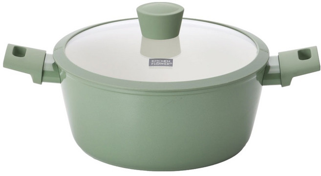 키친플라워 인덕션 쿠킨 올리오 세라믹 양수냄비, 그린, 1개, 24cm