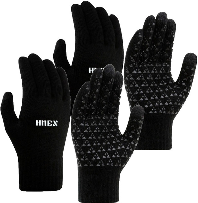 HNEX 스마트폰 터치 방한 논슬립 스포츠 니트 장갑 양손착용 세트, 블랙, 2세트