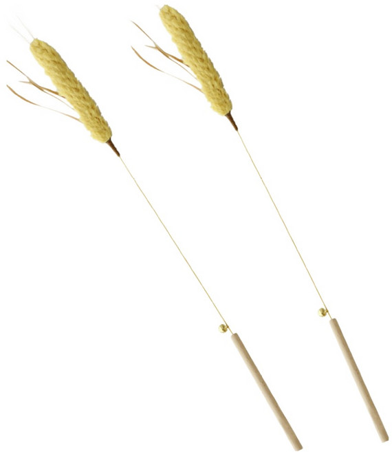 둥둥펫 고양이 호기심유발 밀이삭 롱스틱 낚시대 장난감, 혼합색상, 2개