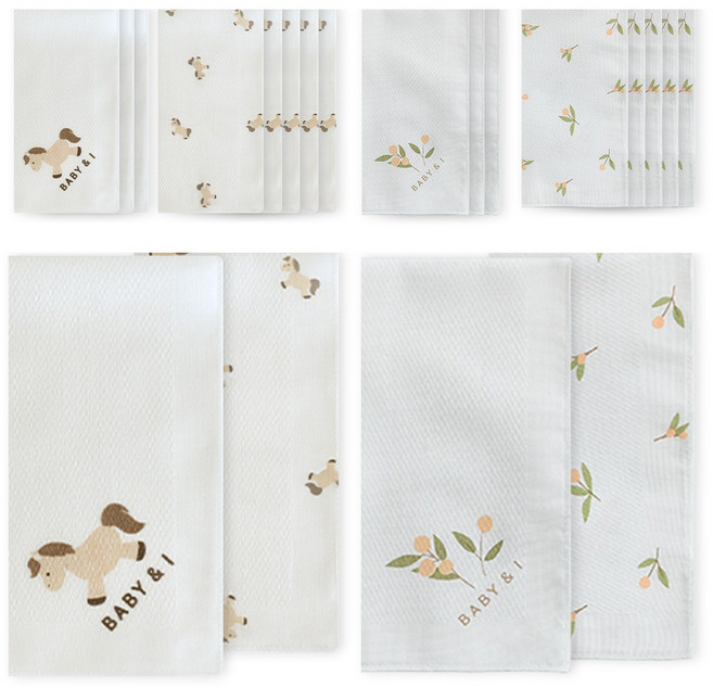 베이비앤아이 순면 나염 손수건 2종 x 10p 세트